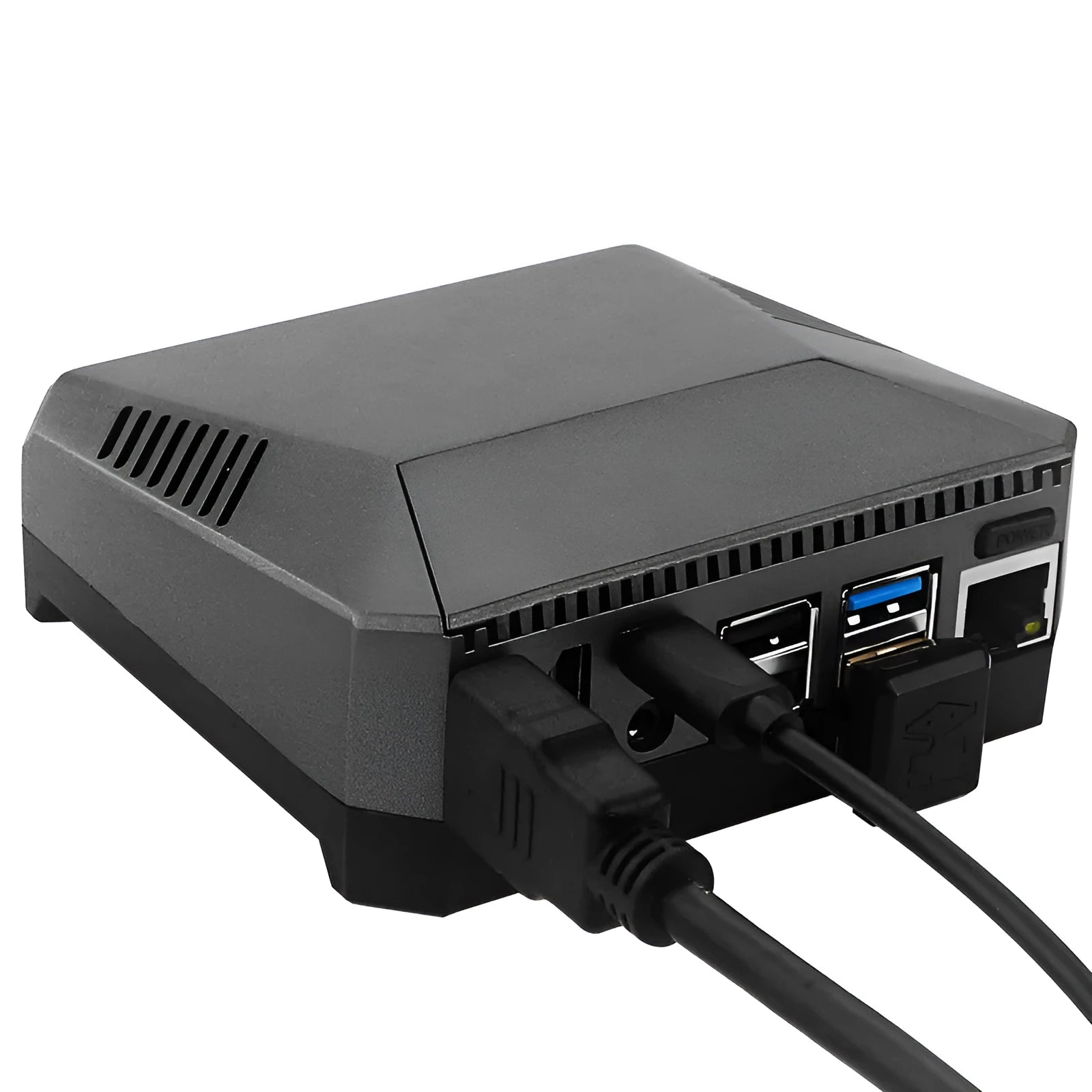 Silver aluminium alloy case for M.2 hard drive expansion board with integrated cooling fan