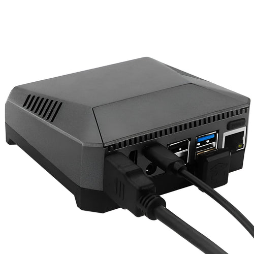 Silver aluminium alloy case for M.2 hard drive expansion board with integrated cooling fan