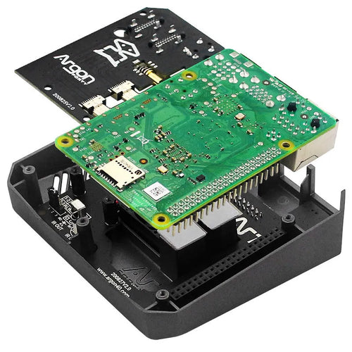 Silver aluminium alloy case for M.2 hard drive expansion board with integrated cooling fan