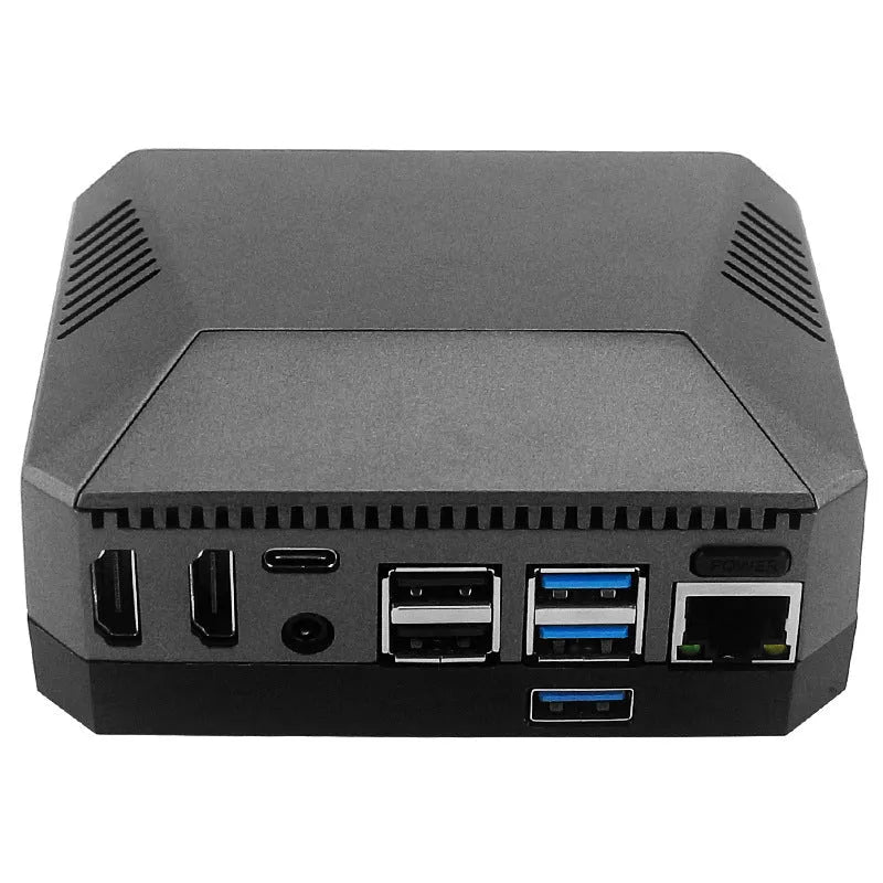 Silver aluminium alloy case for M.2 hard drive expansion board with integrated cooling fan