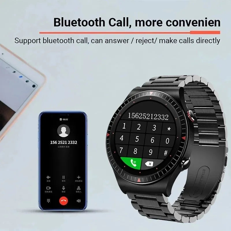 Black music recording Bluetooth smart watch with touch screen and heart rate monitoring