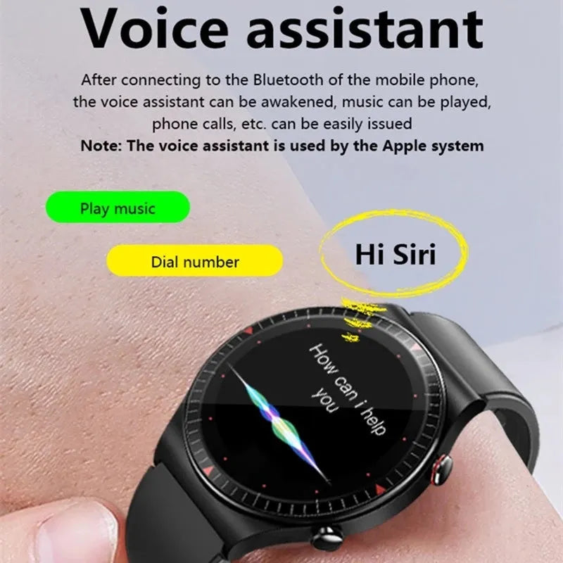 Black music recording Bluetooth smart watch with touch screen and heart rate monitoring