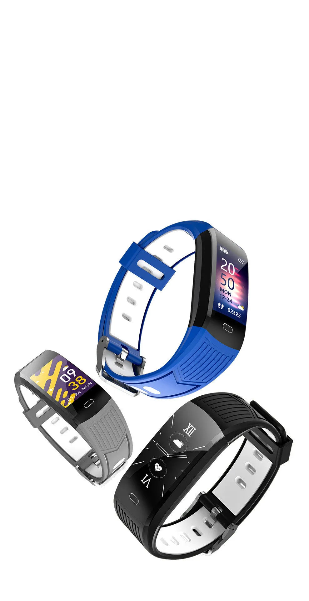 115Plus smart bracelet with 0.96 inch TFT screen, TPE strap, and USB charging, shown in black