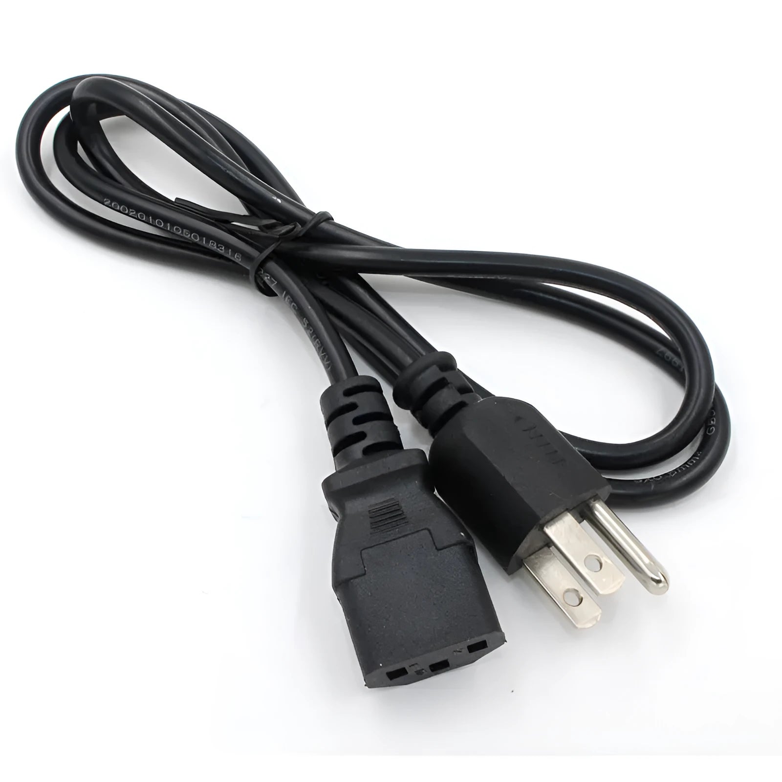 Black American standard three-pin plug power cord, 1.2 metres long