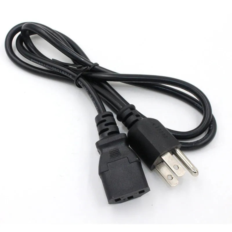 Black American standard three-pin plug power cord, 1.2 metres long
