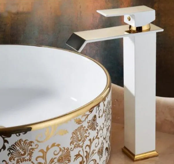 Black and gold waterfall basin faucet with induction sensor and brass construction
