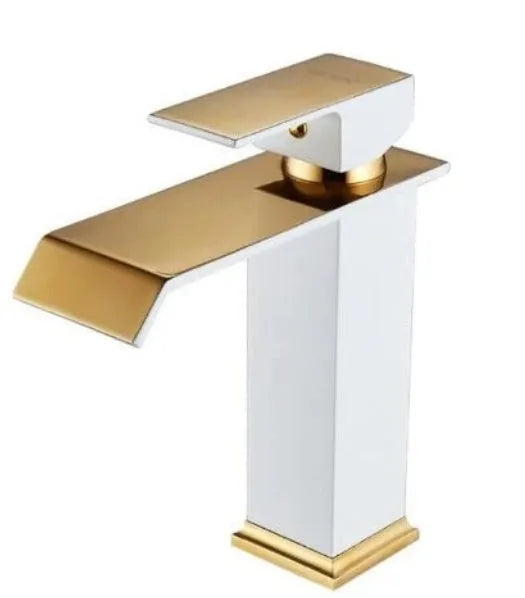 Black and gold waterfall basin faucet with induction sensor and brass construction