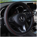 Fiber leather double round steering wheel cover in black, size 37-38cm diameter
