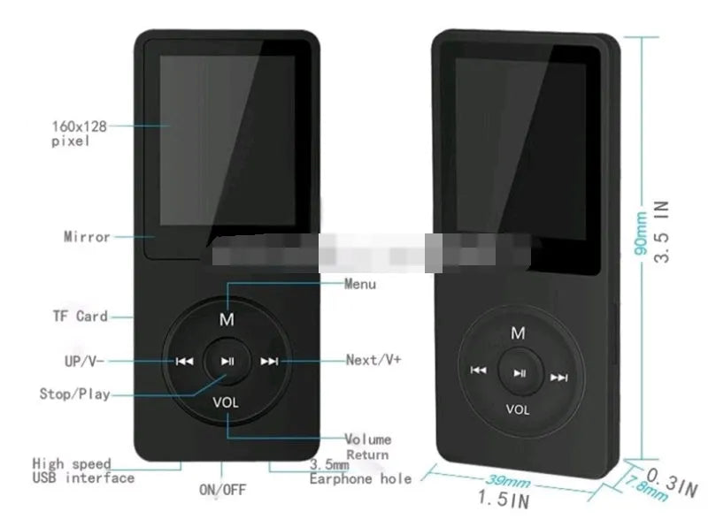 A compact 1.8-inch screen MP4 player in various colours, showing its size and display.