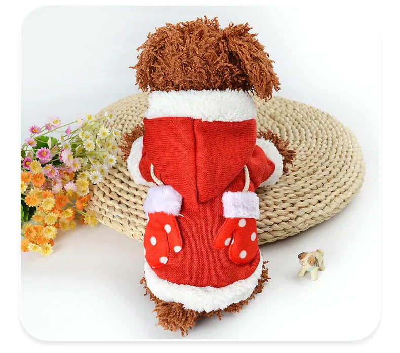 Dog Christmas sweater in pink knitted fabric, available in sizes XS to XL with size chart