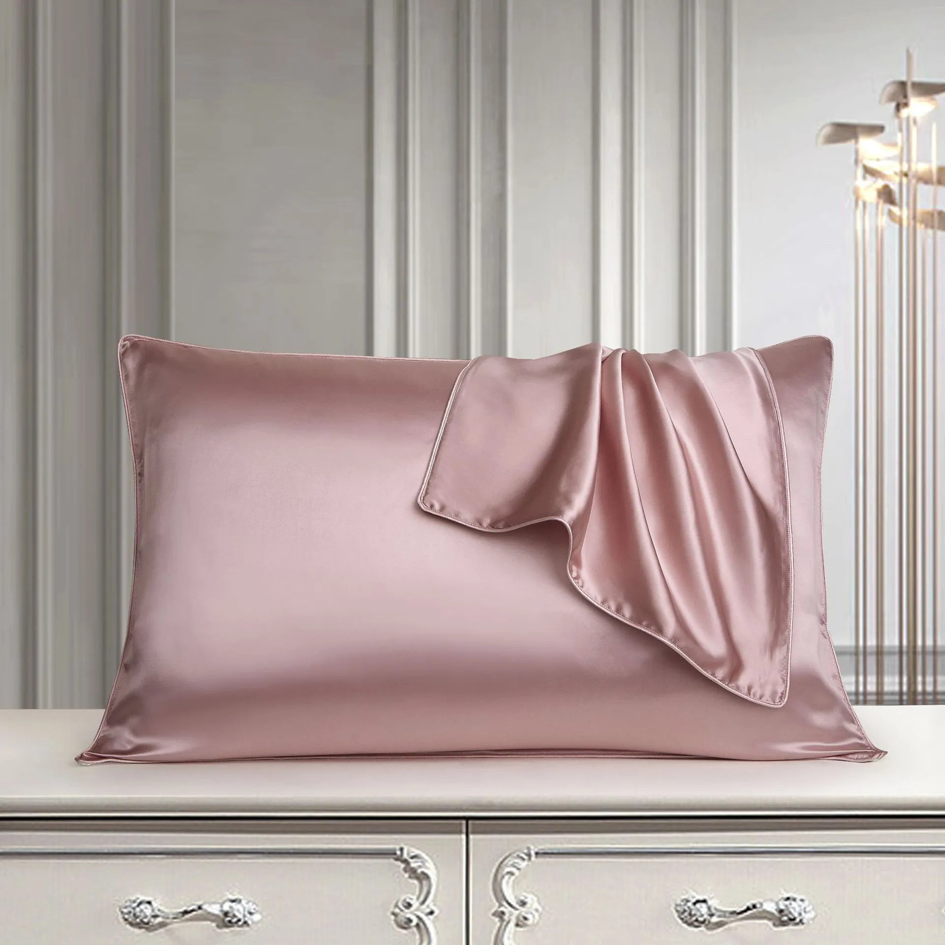 Single silk pillowcase in palace luxury style with reactive printed pattern, 48cm x 74cm size