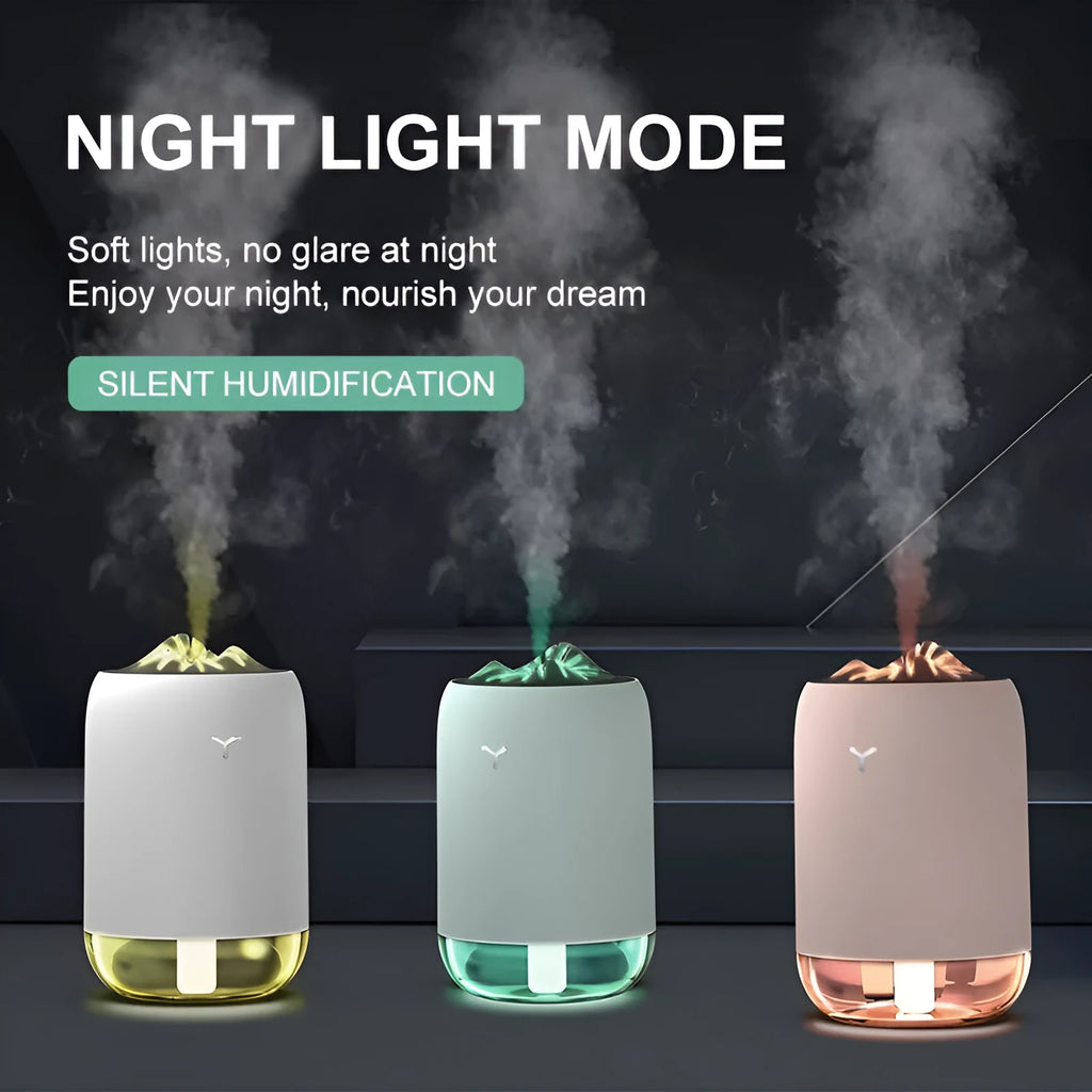 Mini USB ultrasonic humidifier 260ml with night light in turquoise green on a desk