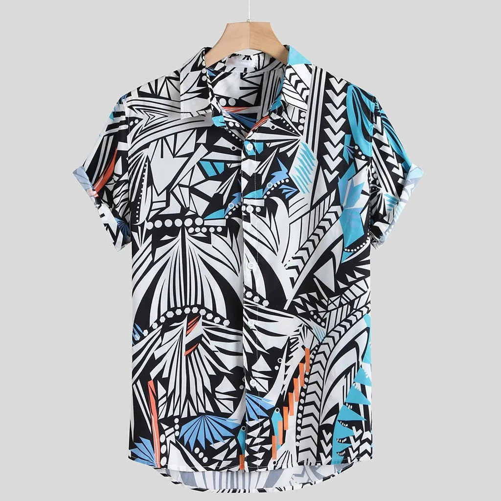 Hawaiian casual shirt streetwear cardigan with loose fit lapel collar available in Blue Red Yellow sizes M to 3XL