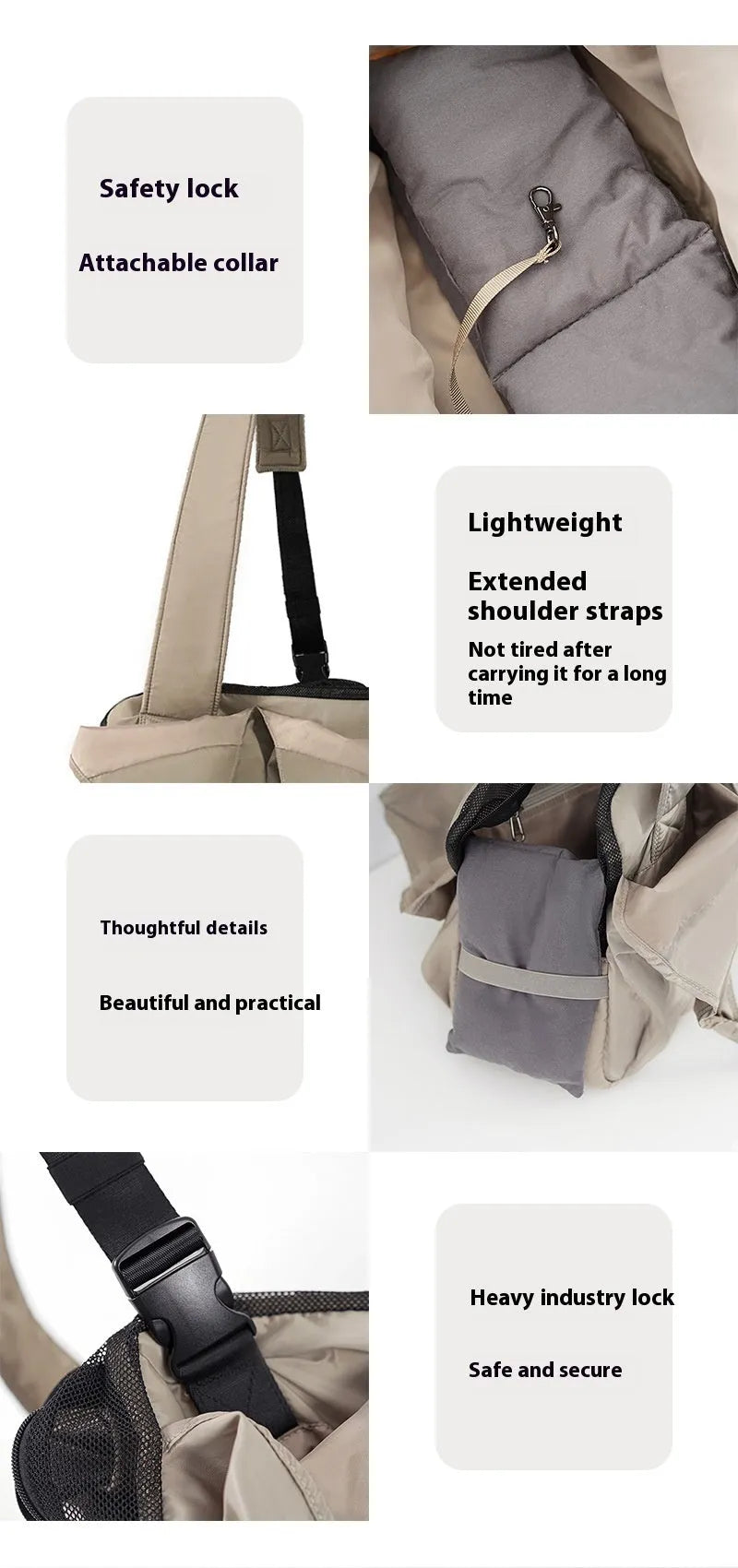 Apricot-colour cloth pet carrier handbag with mesh panels and a shoulder strap.