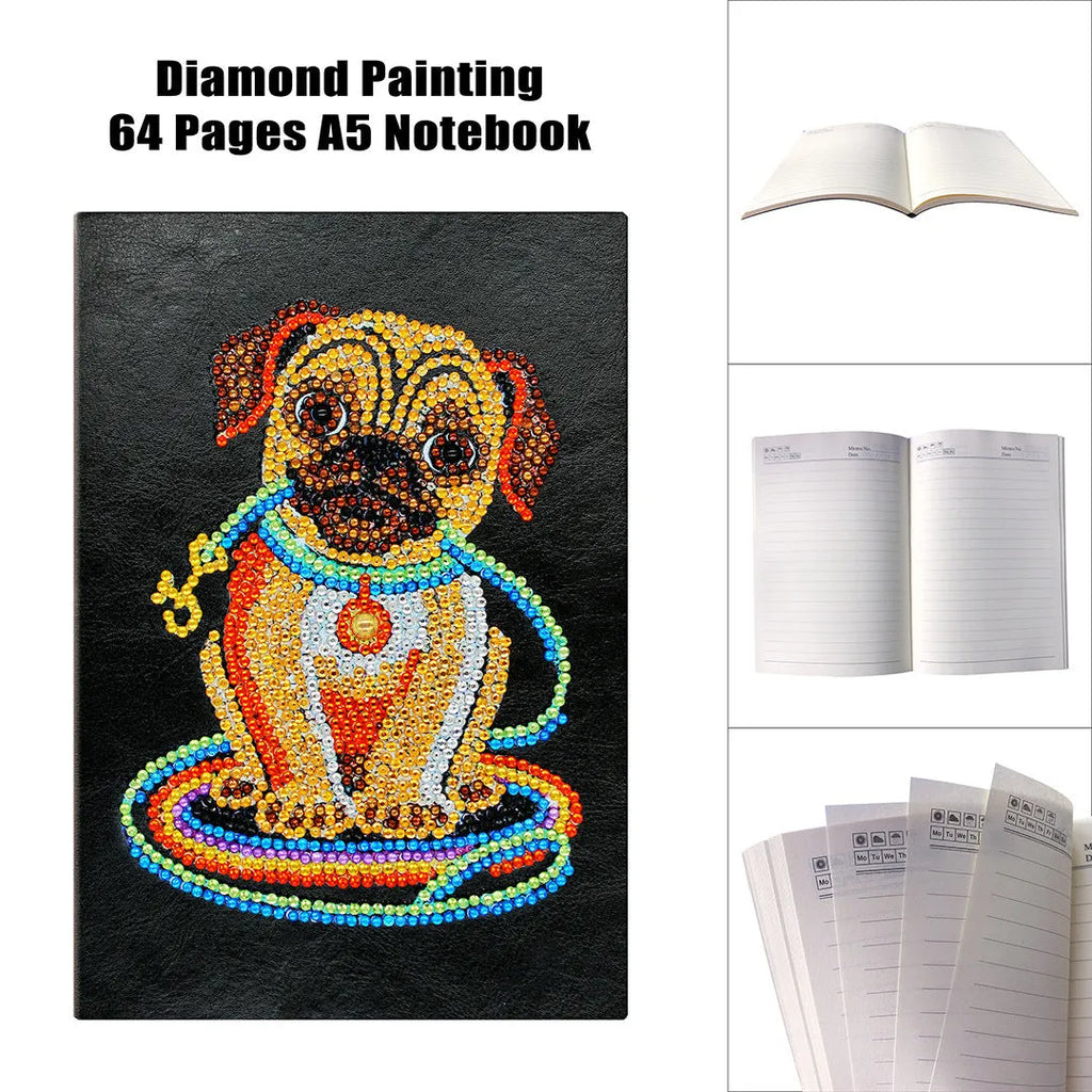 A5 black diamond painting notebook with 50 blank pages for craft projects.