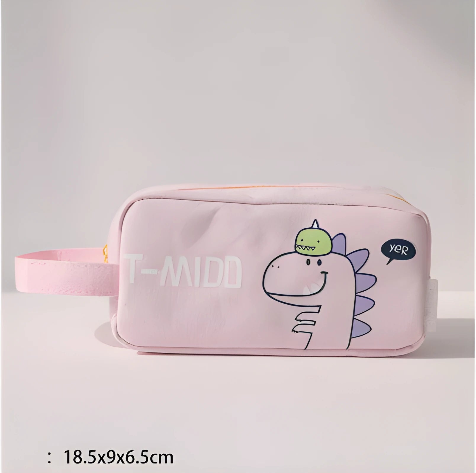 Cartoon dinosaur stationery bag in cotton cloth, inverted trapezoid shape, 18.5x9 cm, blue colour