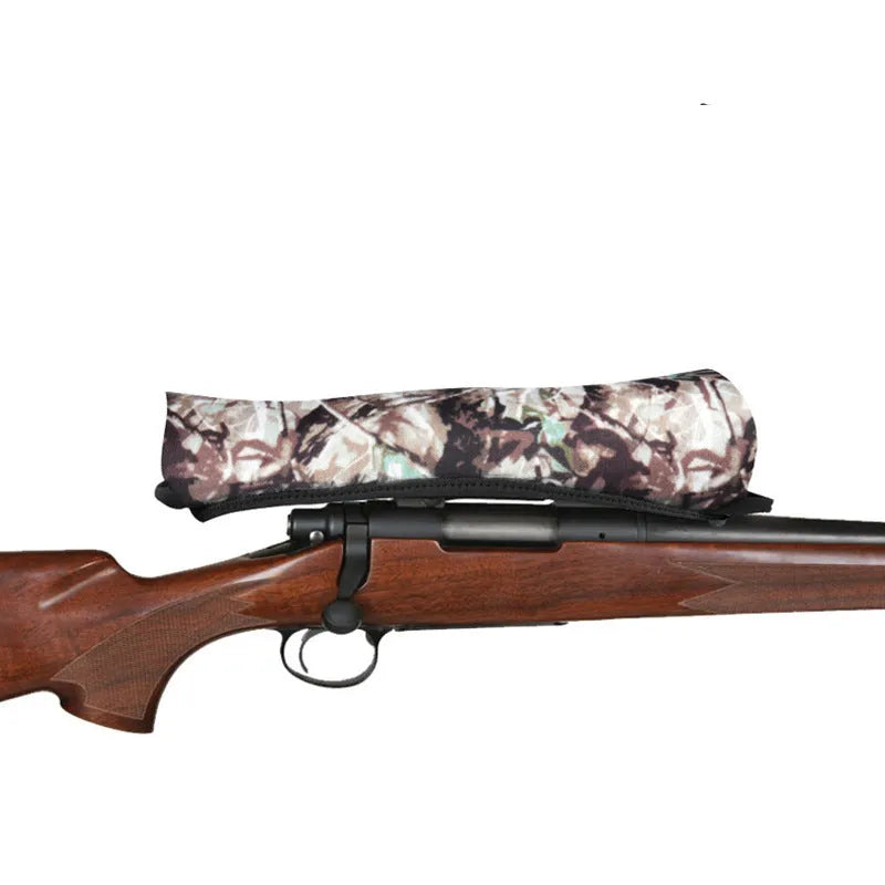 Reversible neoprene tactical scope cover for rifle shotgun in black and camouflage print
