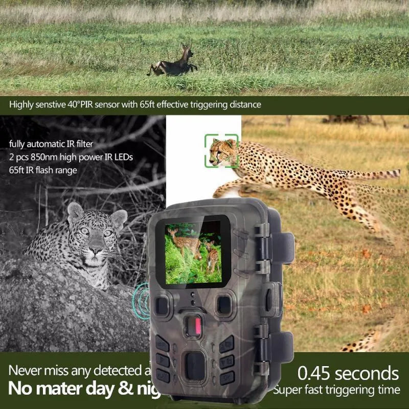 Black plastic infrared night vision monitoring device on a colour box with accessories.