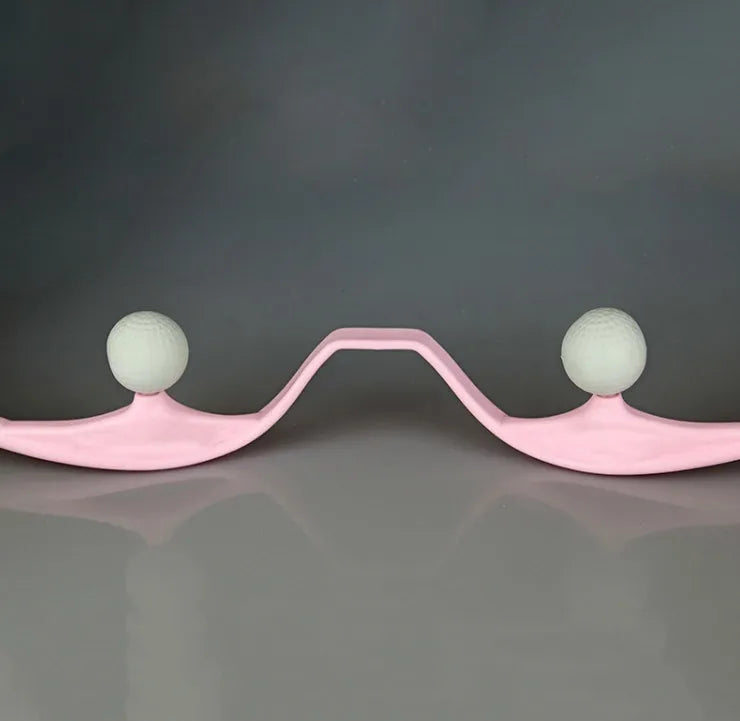 Blue plastic swan-shaped neck massager hand roller with 3D floating points on a white background.