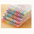 Set of 100 assorted colour gel pens and highlighter pens with plastic barrels on a white background.
