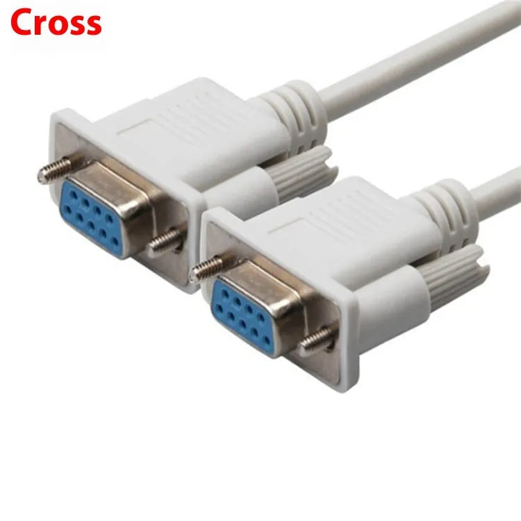 RS232 female to female cross-over serial cable with DB9 connectors, 1.5 metres long, milky white