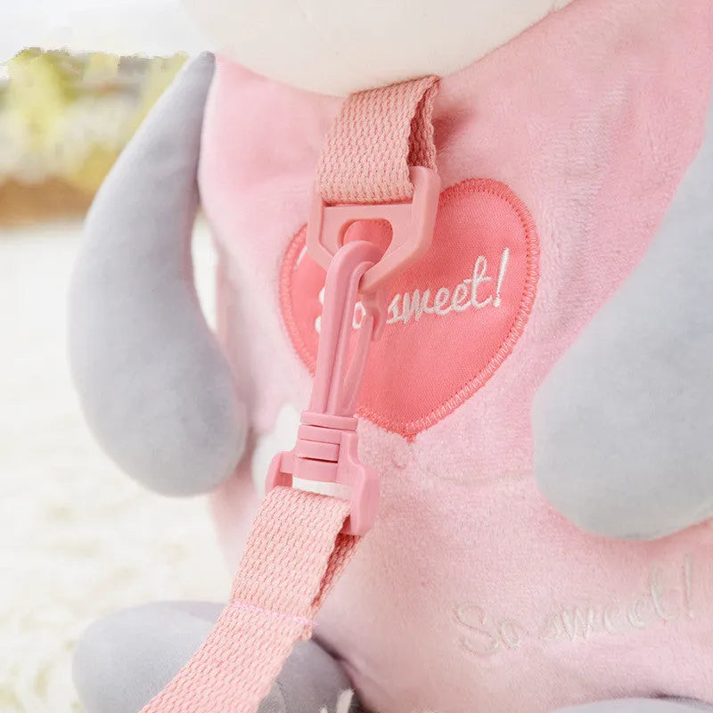 Pink panda plush doll with short plush exterior and down cotton filling