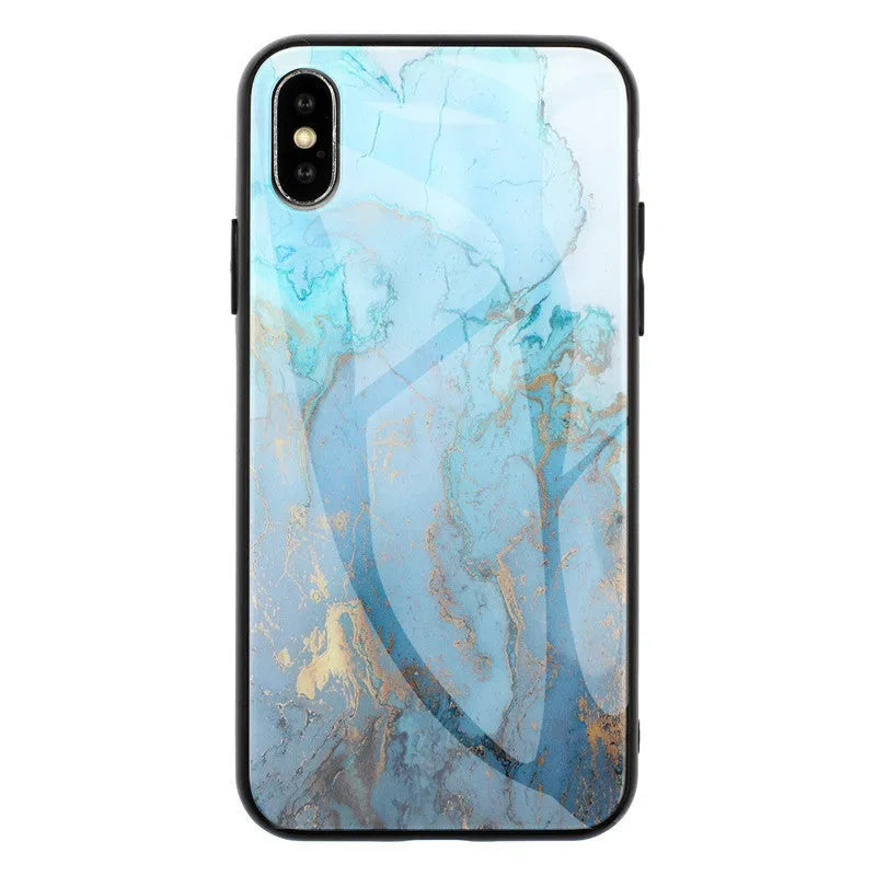 Huawei marbled glass phone case in multiple colours showing toughened glass TPU construction