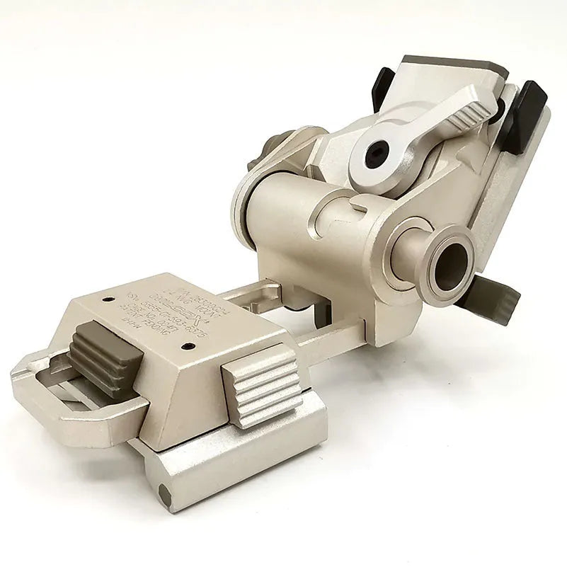 Tactical helmet dumper bracket in black, brown or silver with corrosion resistant construction