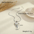 Stainless steel women's necklace with geometric double heart pendant on snake bones chain