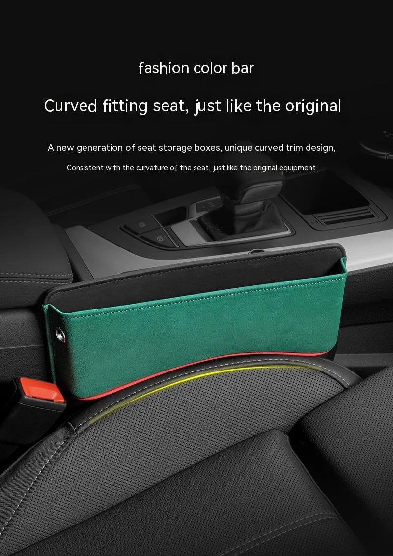 Genuine leather car seat storage box in black, brown, beige, green, or red with waterproof properties