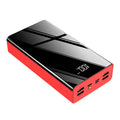 Black or red 40000 mAh power bank with digital LCD screen showing battery percentage.