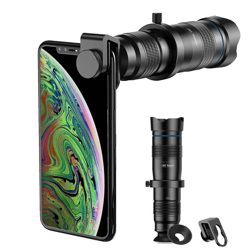APEXEL 28 times lens black 36X magnification 199mm length multi-coated optics telephoto attachment