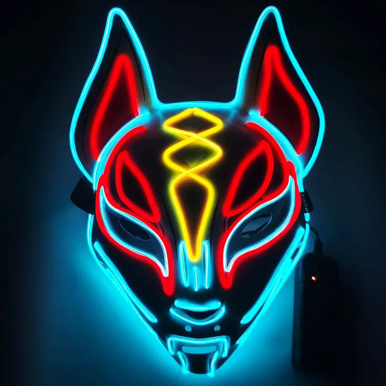 Glowing cat face mask for women, 28cm x 18cm cold light fox mask with four lighting modes, cosplay accessory