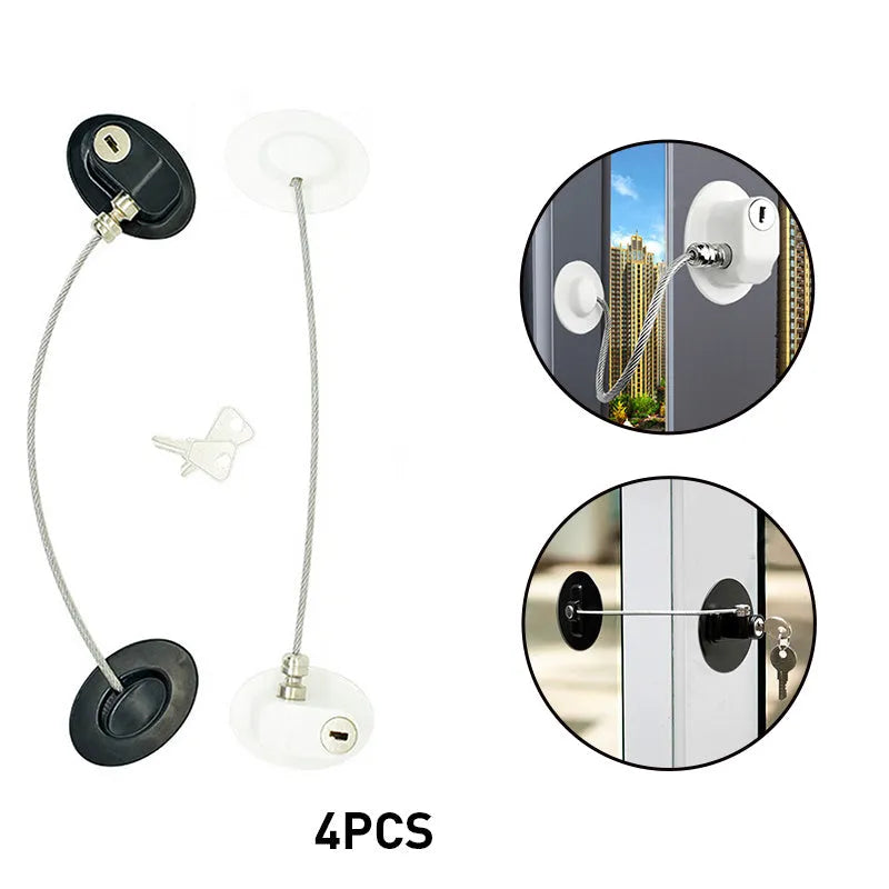 Window security chain lock with 18cm steel cable and aluminium alloy body in white colour