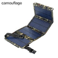 20W solar folding bag in camouflage pattern, folded and expanded, with USB output port, for outdoor charging