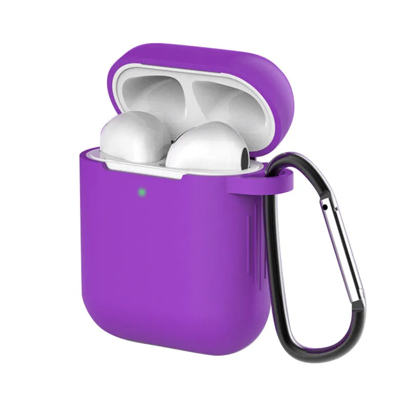 Apple AirPods silicone protective case in multiple colours showing clamshell design