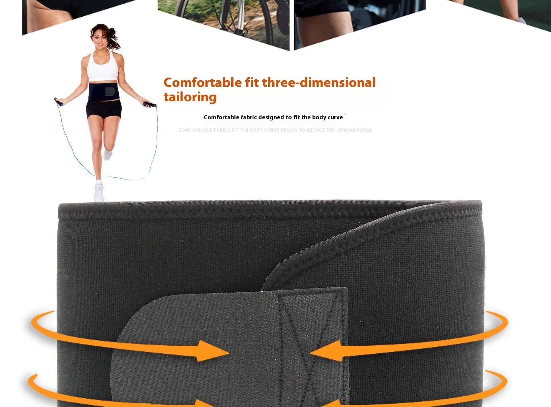 Adjustable neoprene lumbar support belt for fitness and running in black colour