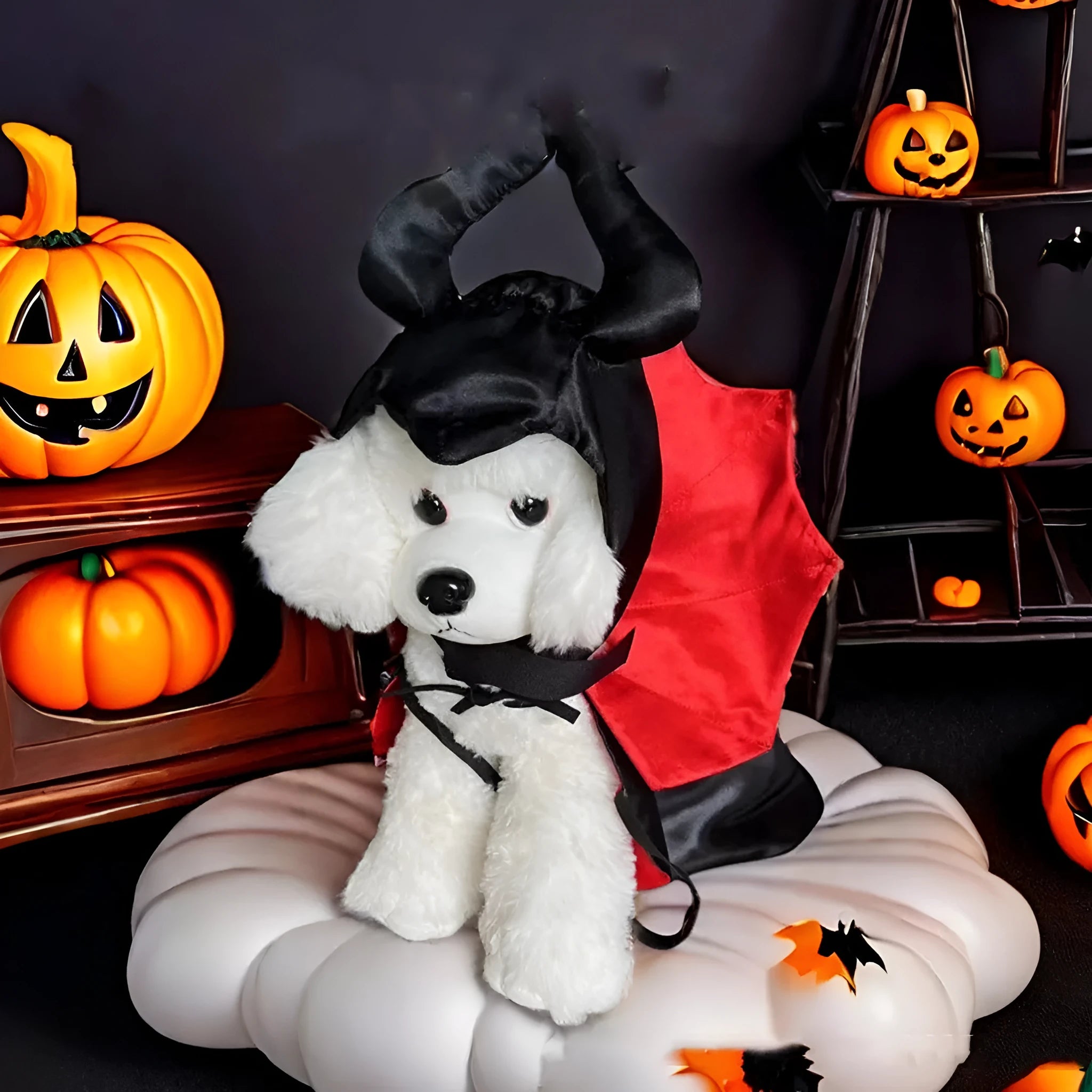 Halloween pet bat cloak and hat costume set in red or purple for dogs and cats