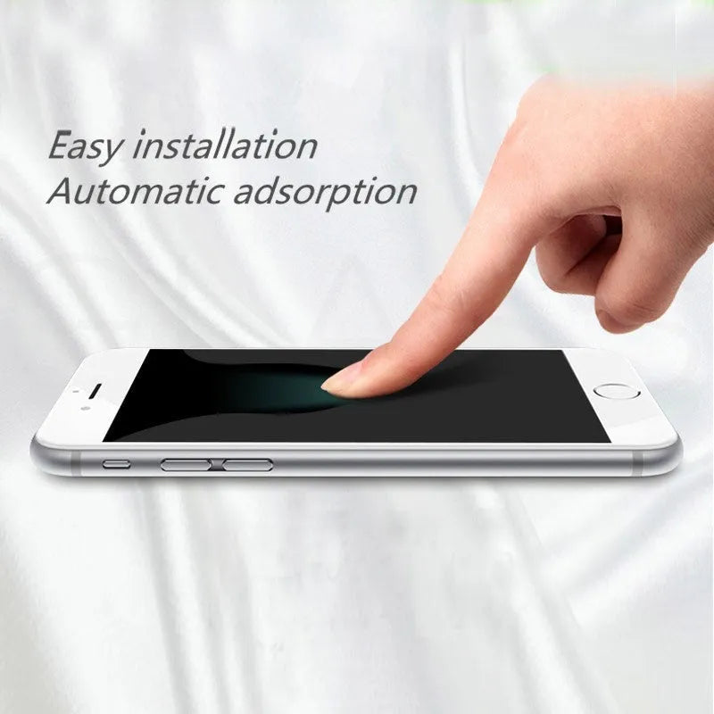 Tempered glass screen protector for mobile phone with 9H hardness and oleophobic coating.
