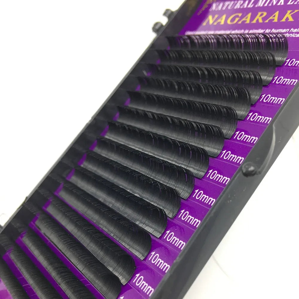 16 rows faux mink individual eyelash lashes on a white tray, soft silky cilia extensions for professional use