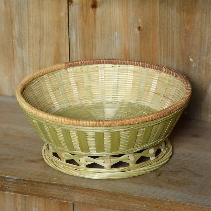 Handmade woven bamboo storage basket in three sizes for household organisation