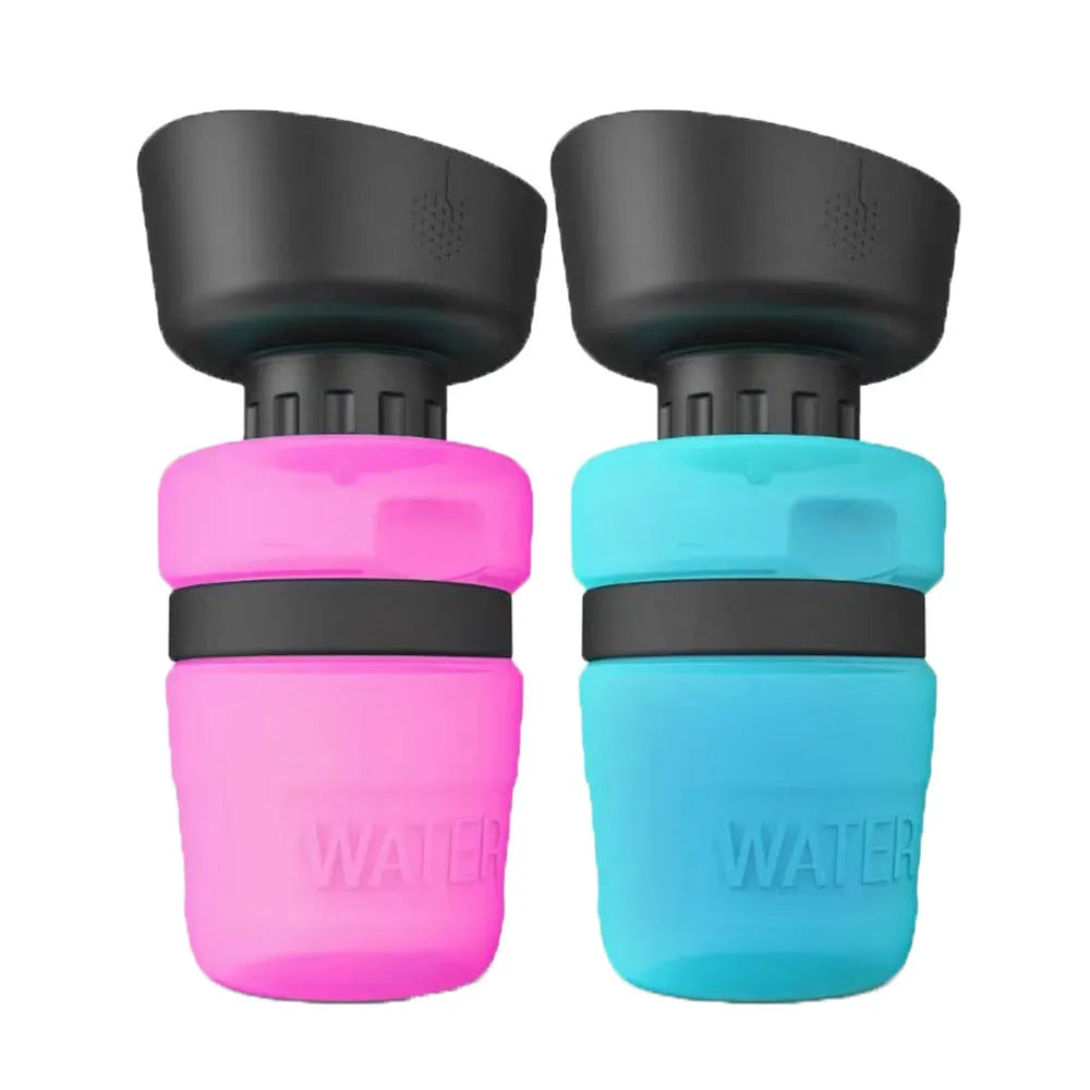Foldable dog travel water bottle 520ml with fold-cap bowl, food-grade silicone and HDPE, Blue Rose Red Tiffany Blue