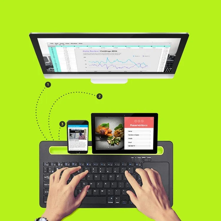 Universal Bluetooth touch keyboard for tablet and phone with 78 black keys and touchpad