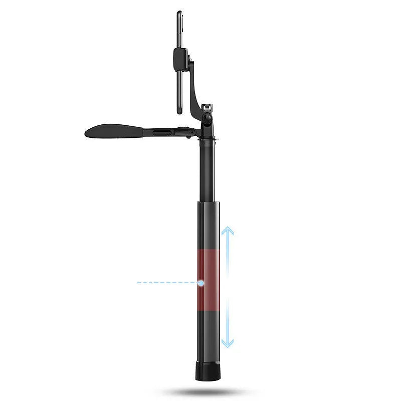 Black aluminium Bluetooth selfie stick and tripod with remote control extended to different lengths