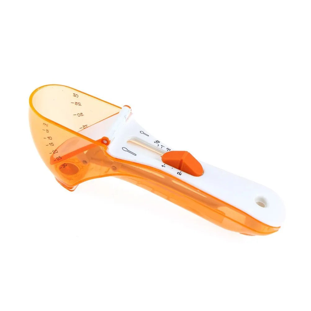 Blue and orange digital measuring spoons with magnetic connection and ergonomic handles