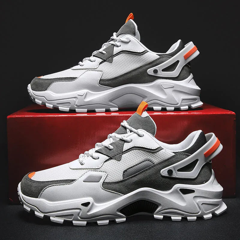 Men's breathable casual sneakers in black white colour-blocked pattern with lace-up front