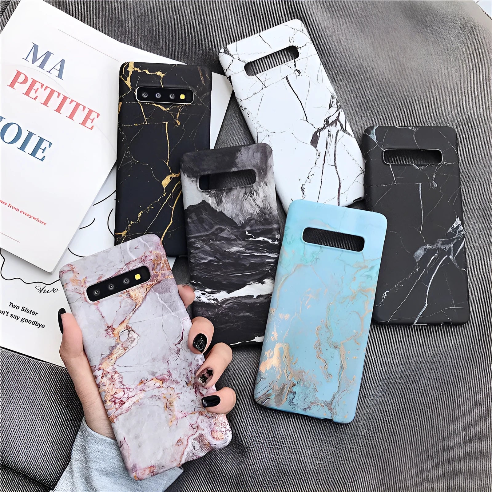 Marble finish phone case for Samsung Galaxy smartphones in polycarbonate back cover design