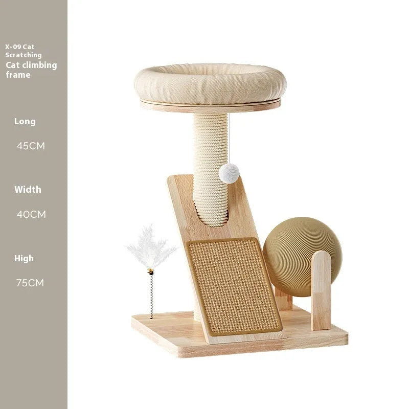 Compact cat climbing frame with sisal scratching surfaces and multiple platforms in jute colour