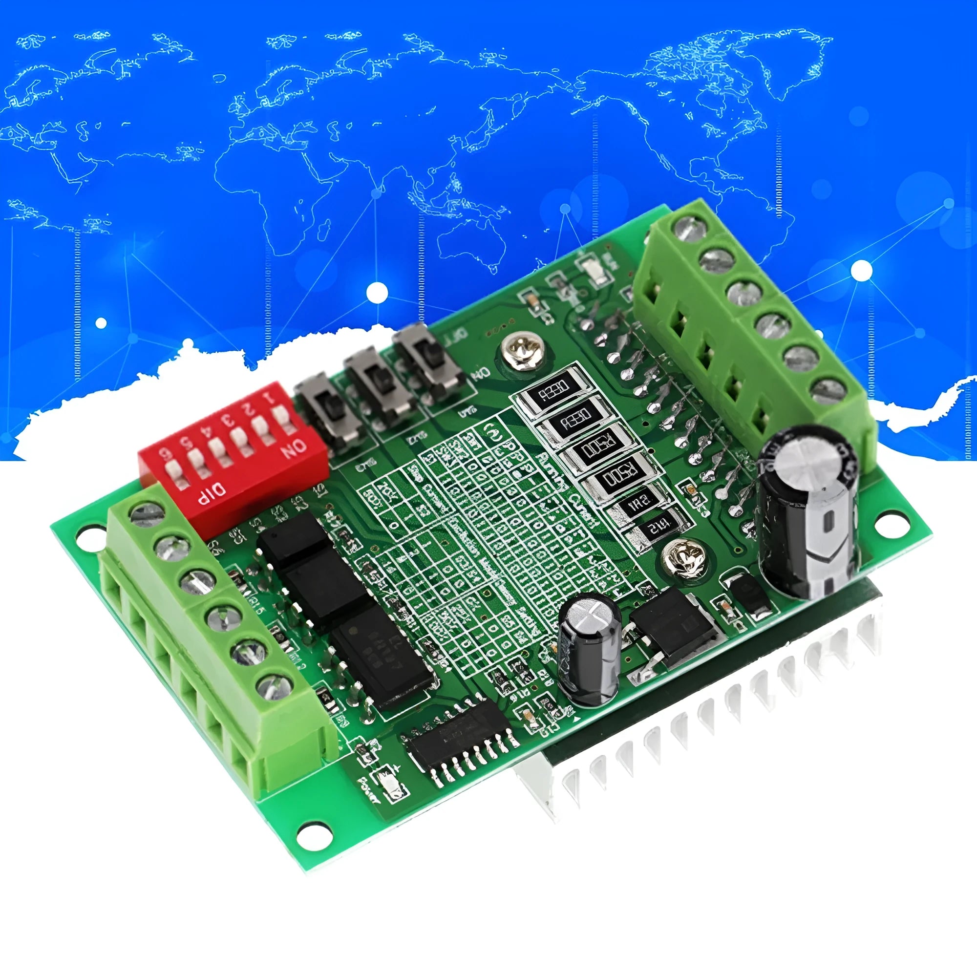 TB6560 stepper motor driver module on a blue PCB with aluminium heatsink