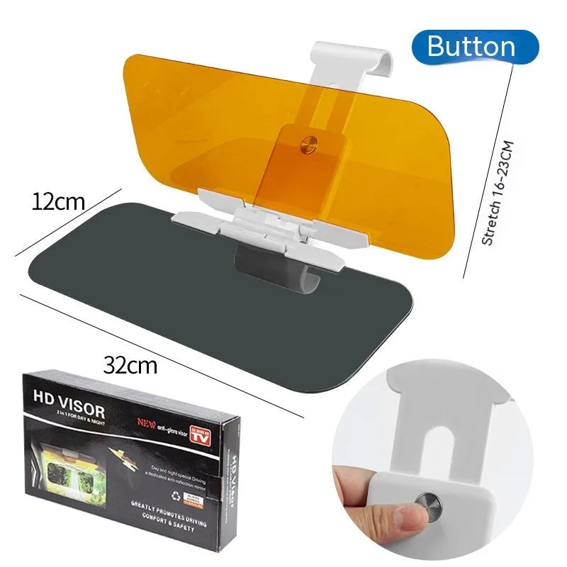 Telescopic anti-glare car sun visor with acrylic lenses mounted on a vehicle sun visor